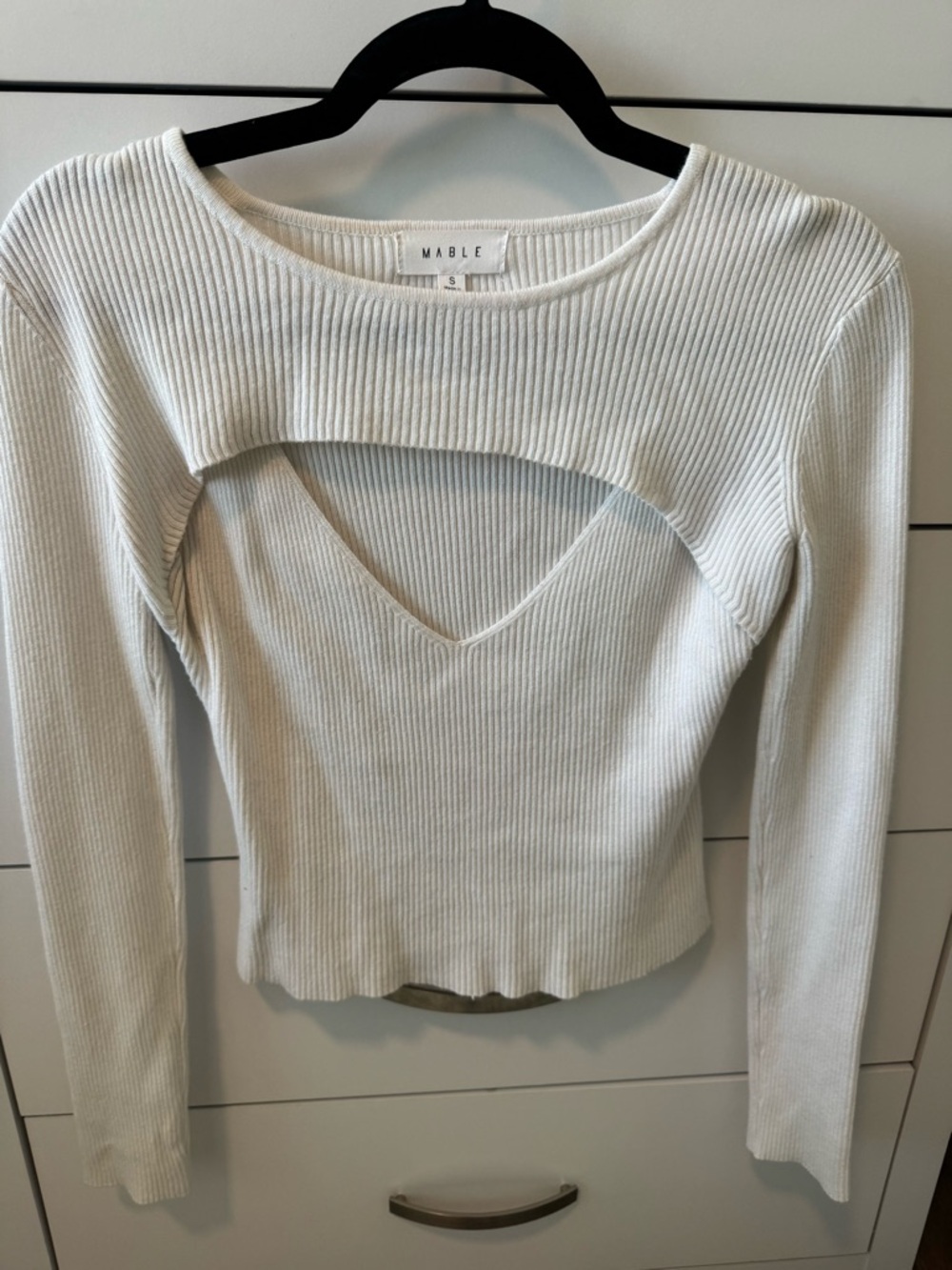 MARBLE Cream Ribbed Long-Sleeve Top with Front Cutout